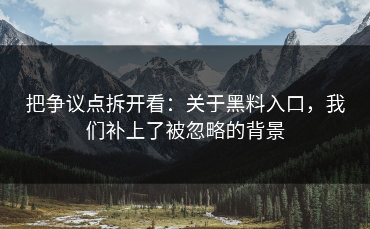 把争议点拆开看：关于黑料入口，我们补上了被忽略的背景