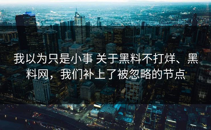 我以为只是小事 关于黑料不打烊、黑料网，我们补上了被忽略的节点