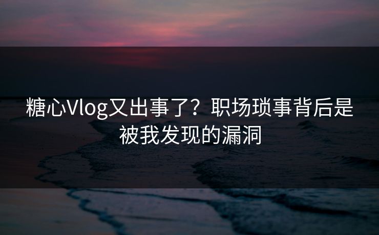 糖心Vlog又出事了？职场琐事背后是被我发现的漏洞