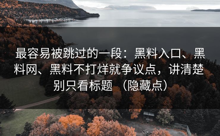 最容易被跳过的一段：黑料入口、黑料网、黑料不打烊就争议点，讲清楚 别只看标题 （隐藏点）