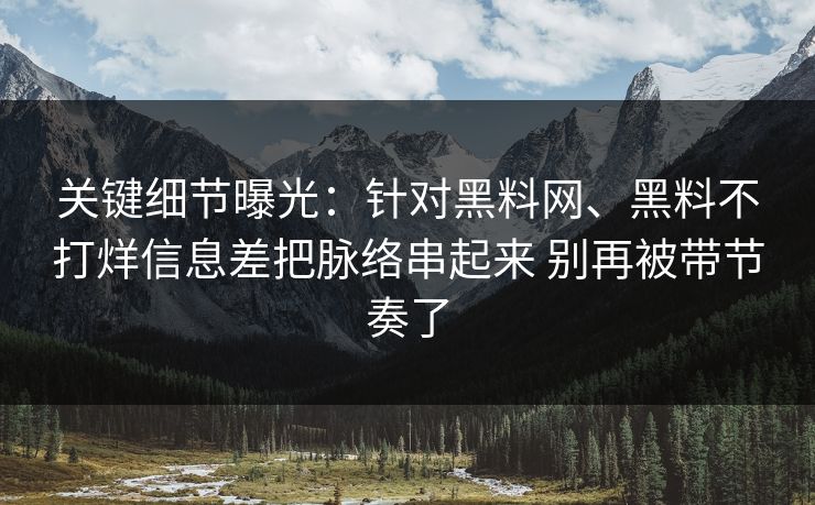 关键细节曝光：针对黑料网、黑料不打烊信息差把脉络串起来 别再被带节奏了
