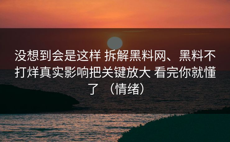 没想到会是这样 拆解黑料网、黑料不打烊真实影响把关键放大 看完你就懂了 （情绪）