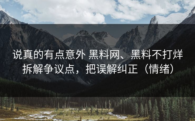 说真的有点意外 黑料网、黑料不打烊拆解争议点，把误解纠正（情绪）