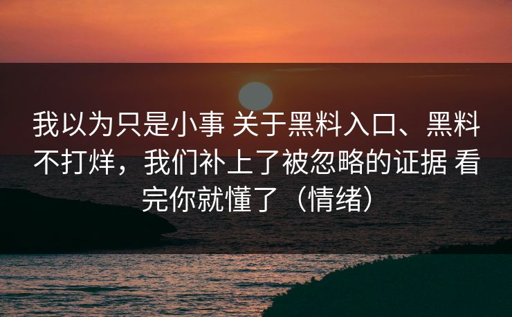 我以为只是小事 关于黑料入口、黑料不打烊，我们补上了被忽略的证据 看完你就懂了（情绪）