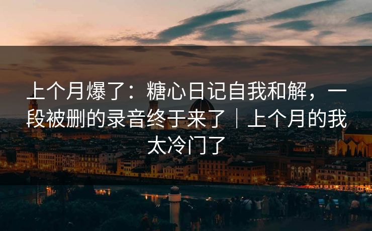 上个月爆了：糖心日记自我和解，一段被删的录音终于来了｜上个月的我太冷门了
