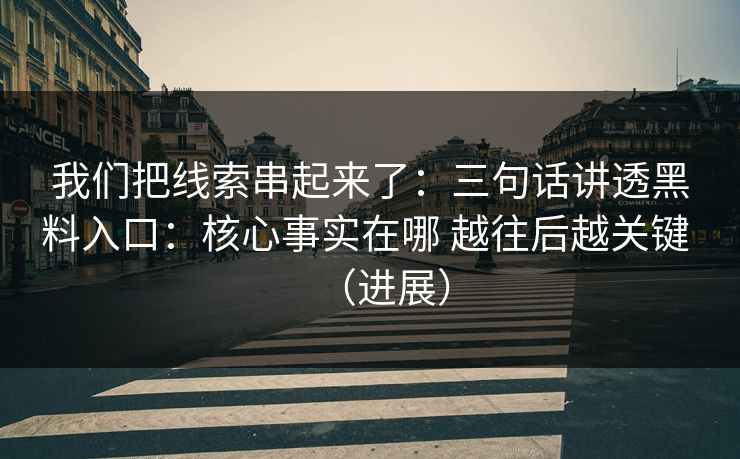 我们把线索串起来了：三句话讲透黑料入口：核心事实在哪 越往后越关键 （进展）